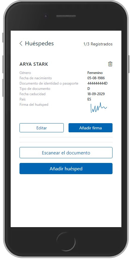 Dispositivo mobile che visualizza le informazioni sugli ospiti