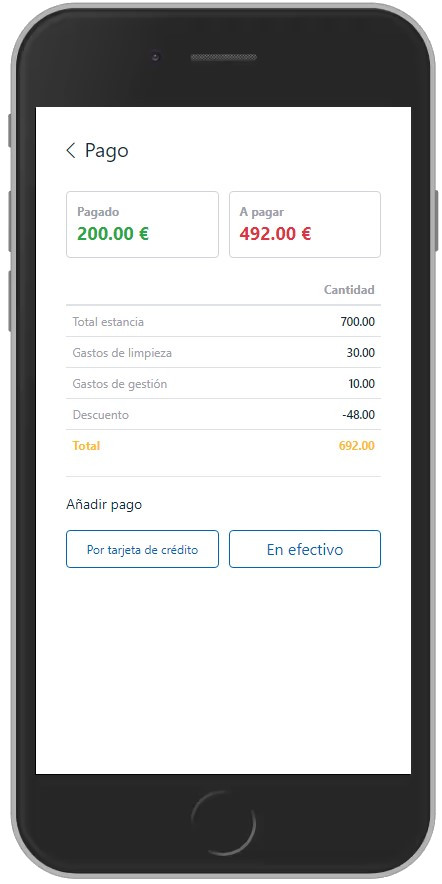 Dispositivo mobile che visualizza le informazioni sul pagamento dell'alloggio